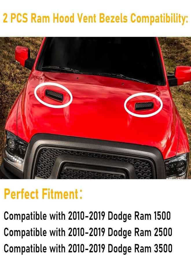 Moonlinks Compatible with 2010-2019 Dodge Ram Hood Vent Bezels 1500 2500 3500,Ram Air Hood Scoop Bonnet Replace Left&Right Side,Engine Hood Air Vent Outlet Cover Trim Black,68324991AA LH/68324990AA RH - Image 3